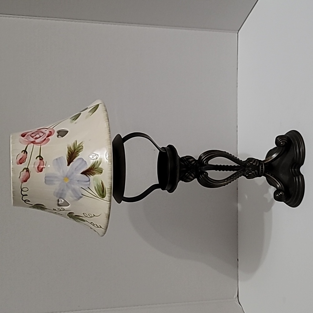 PartyLite Tall Metal Stand Tealite Candle Holder Lamp Heavyweight Floral